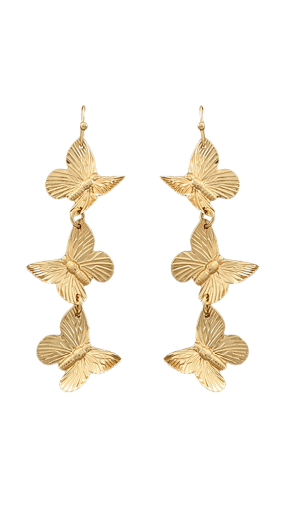 3 Butterfly Drop Earrings-Gold