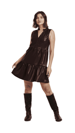 Helena Sleeveless Dress-Mahogany Woods Vegan Leather FINAL SALE