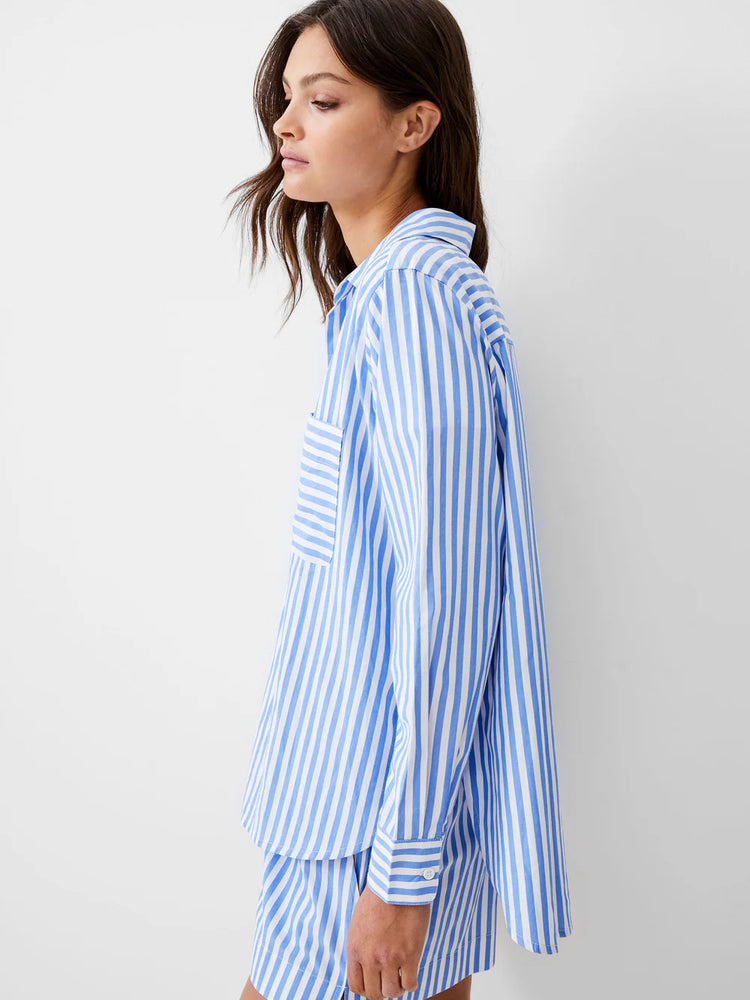 Thick Striped Relaxed Popover-Blue/Linen White
