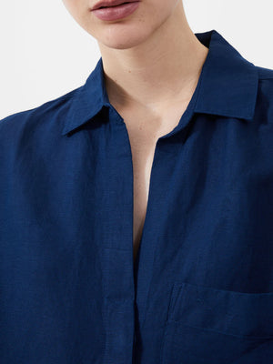 Birdie Linen Boyfriend Shirt-Midnight Blue