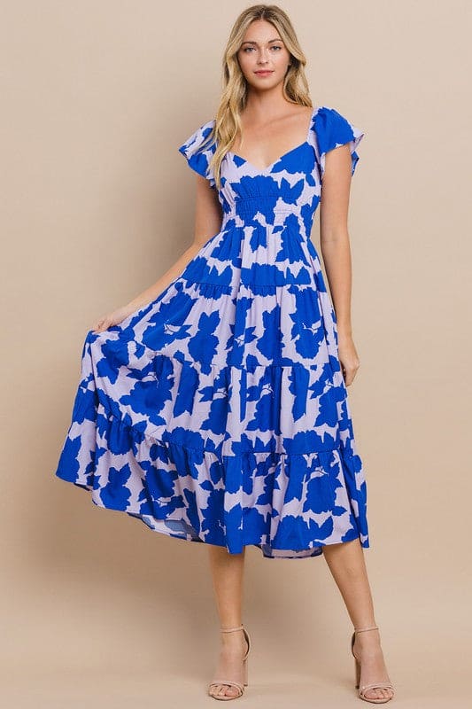 Printed Midi Dress-Blue