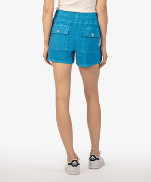 Smocked Drawcord Linen Shorts-Azure