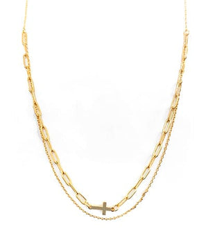 2 Layer Cross Necklace-Gold