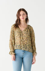 Ruffled Print Blouse-Green Abstract FINAL SALE