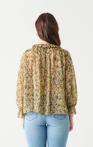 Ruffled Print Blouse-Green Abstract FINAL SALE
