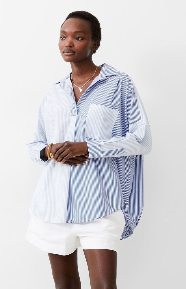 Stripe Shirting Popover Shirt-Linen/Navy/Light Blue