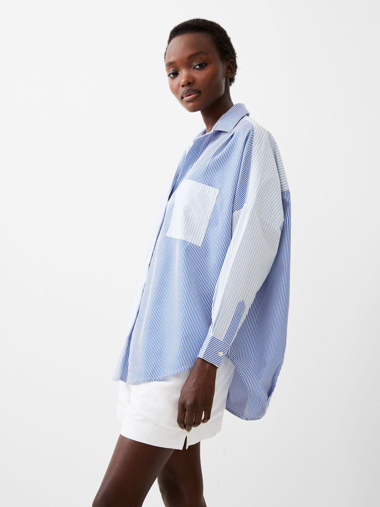 Stripe Shirting Popover Shirt-Linen/Navy/Light Blue