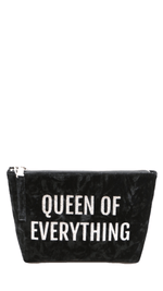 Silver Glitter Queen of Everything Black Velvet Makeup Bag