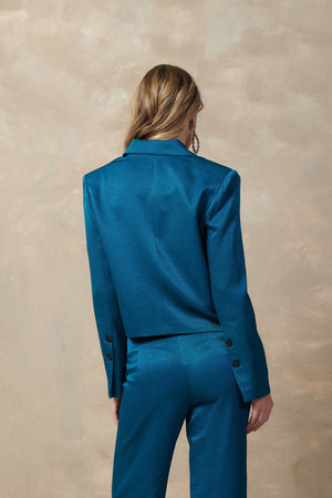 Cropped Double Breasted Blazer- Teal Blue FINAL SALE