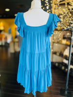 Ruffle Sleeve Tiered Dress-Blue FINAL SALE