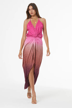 Siren Cheetah Jacquard Slip Dress-Boysenberry Ombre