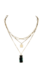 3 Row Chain Glass Necklace-Green