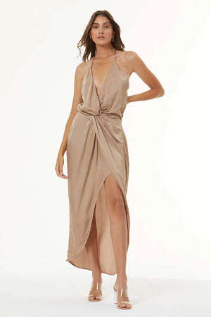 Siren Slip Dress-Hammered Satin/Shiitake