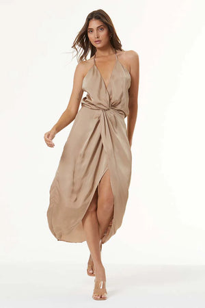 Siren Slip Dress-Hammered Satin/Shiitake