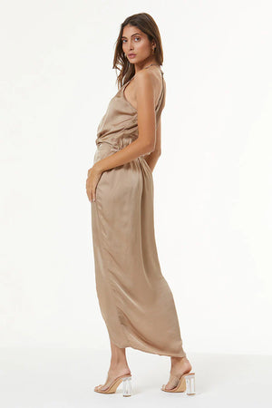 Siren Slip Dress-Hammered Satin/Shiitake