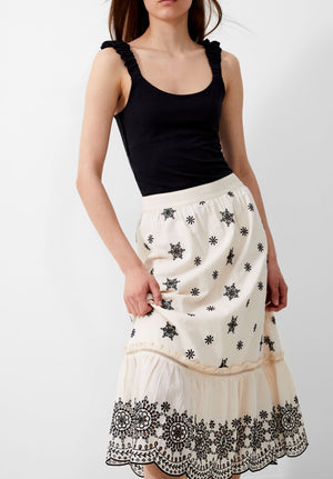 Felicity Embroidered Skirt-Cream/Black