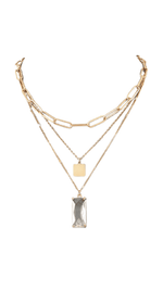 3 Row Chain Glass Necklace-Clear