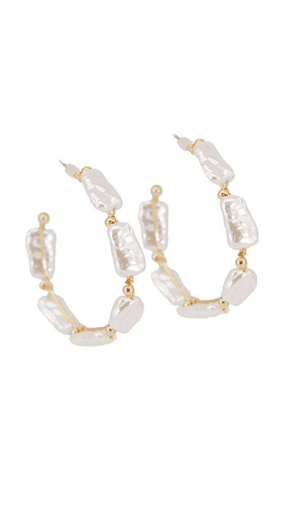 Rectangle Freshwater Pearl Hoops-Gold