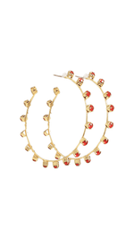 Stone & Wire Hoops-Gold/Red