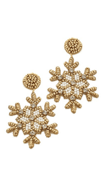 Beaded Snowflake Crystal Earrings-Gold