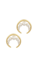Pearl & Layered Horn Shaped Earrings-Gold