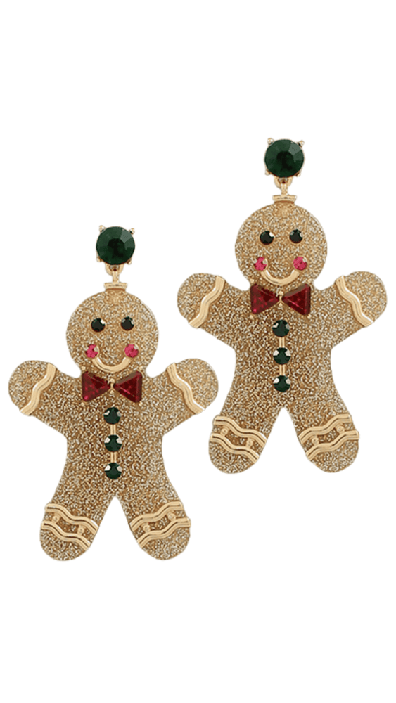 Glitter Ginger Bread Cookies Earrings-Gold