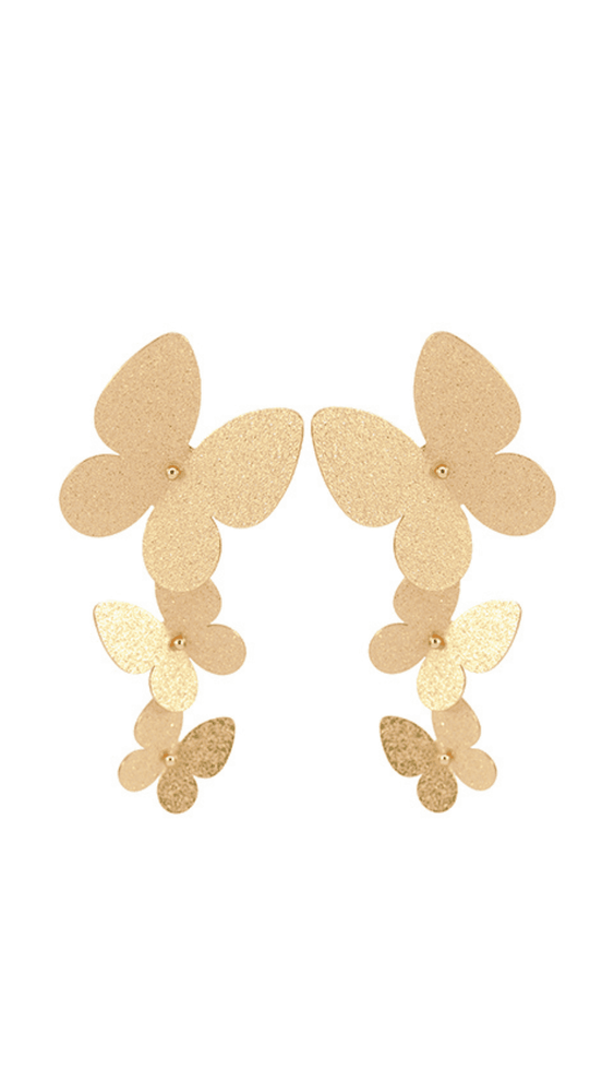 3 Connected Butterfly Drop Earrings-Gold