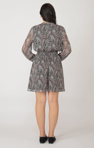 LS Smocked Waist Mini Dress-Dark Paisley