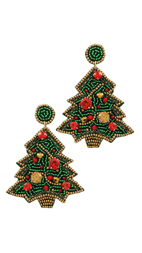 Christmas Tree Bead Earrings-Green
