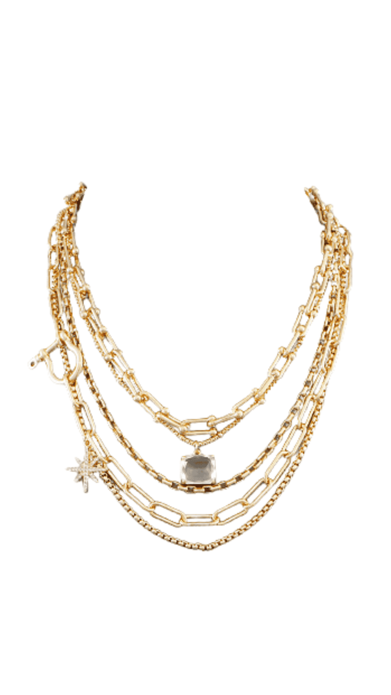 Multi Charm Chain Layer Necklace-Gold