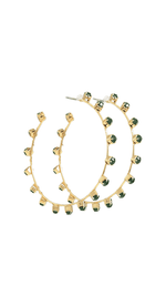 Stone & Wire Hoops-Gold/Emerald