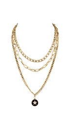 Star Disk & Chain Layer Necklace-Gold/Black