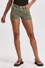 Ava Mid Rise Embroidery Shorts-Army Moss