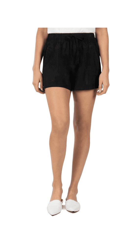 Smocked Drawcord Shorts-Black