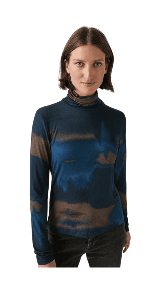 Clara Ruched Neck Turtleneck- Nocturnal Combo