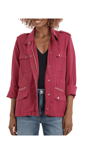 Brinley Waist Tie Utility Jacket- Bordeaux