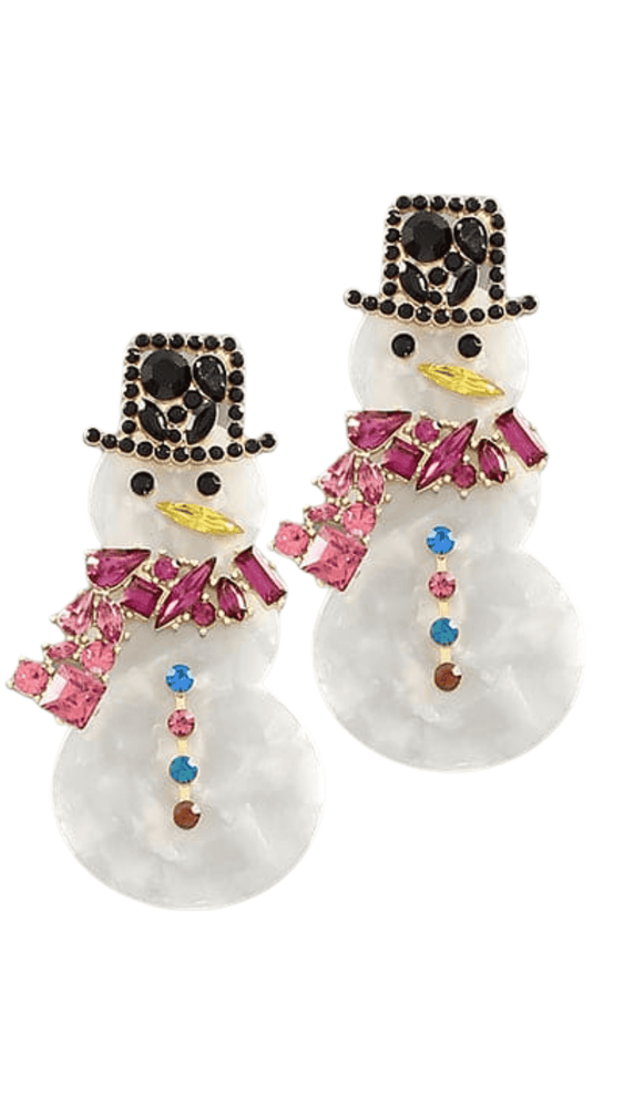 Crystal Snowman and Hat Earrings-White/Multi