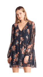 Pleated A-Line Dress- Tawny Floral