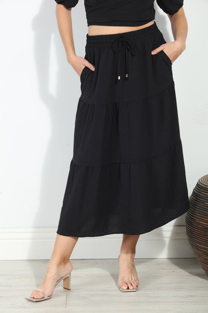 3 Tiered Shirred Skirt-Black FINAL SALE