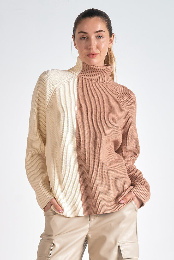 Color Block Sweater-Beige/White