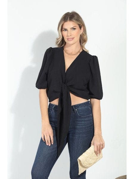 Cropped Blouse w ties-Black FINAL SALE