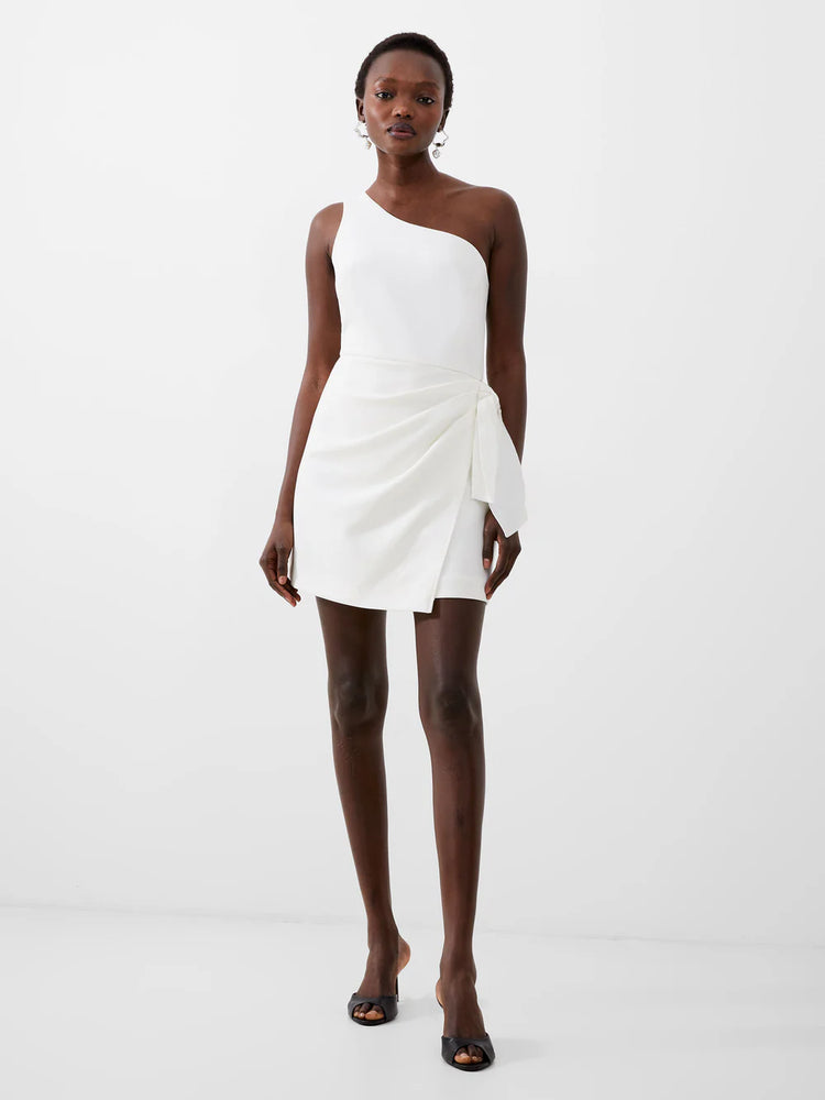 Whisper One Shoulder Sarong Tie Dress-Summer White