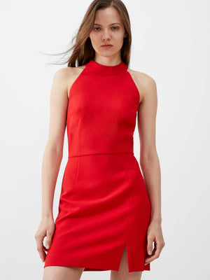 Whisper Racer Neck Dress-True Red