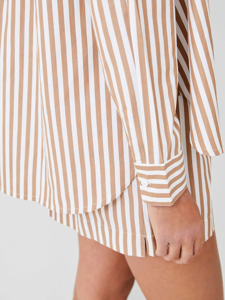 Thick Striped Relaxed Popover-Tobacco/Linen White