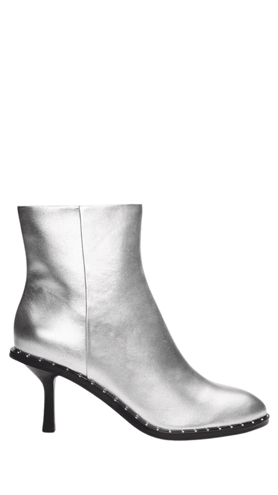 Costa Studded Leather Booties-Silver