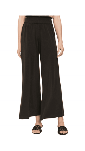 Smocked Waist Modal Wide Pants-Black