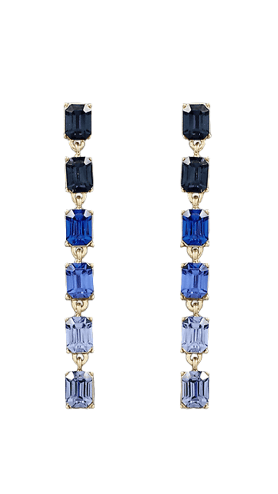 Crystal Drop Earrings-Blue/Gold