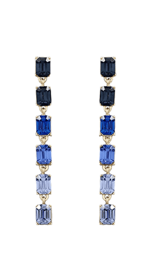 Crystal Drop Earrings-Blue/Gold