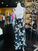 Printed Tie Back Maxi Dress-Black FINAL SALE