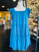 Ruffle Sleeve Tiered Dress-Blue FINAL SALE